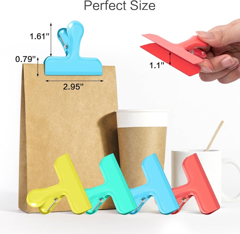 WUDIME Chip Bag Clips, 12 Pack Heavy Duty Chip Clips Food Clip, Air Tight Seal Bag Clipfor Kitchen and Office to Seal Coffee Bags, Paper Sheets(Multi-Color) - Image 2